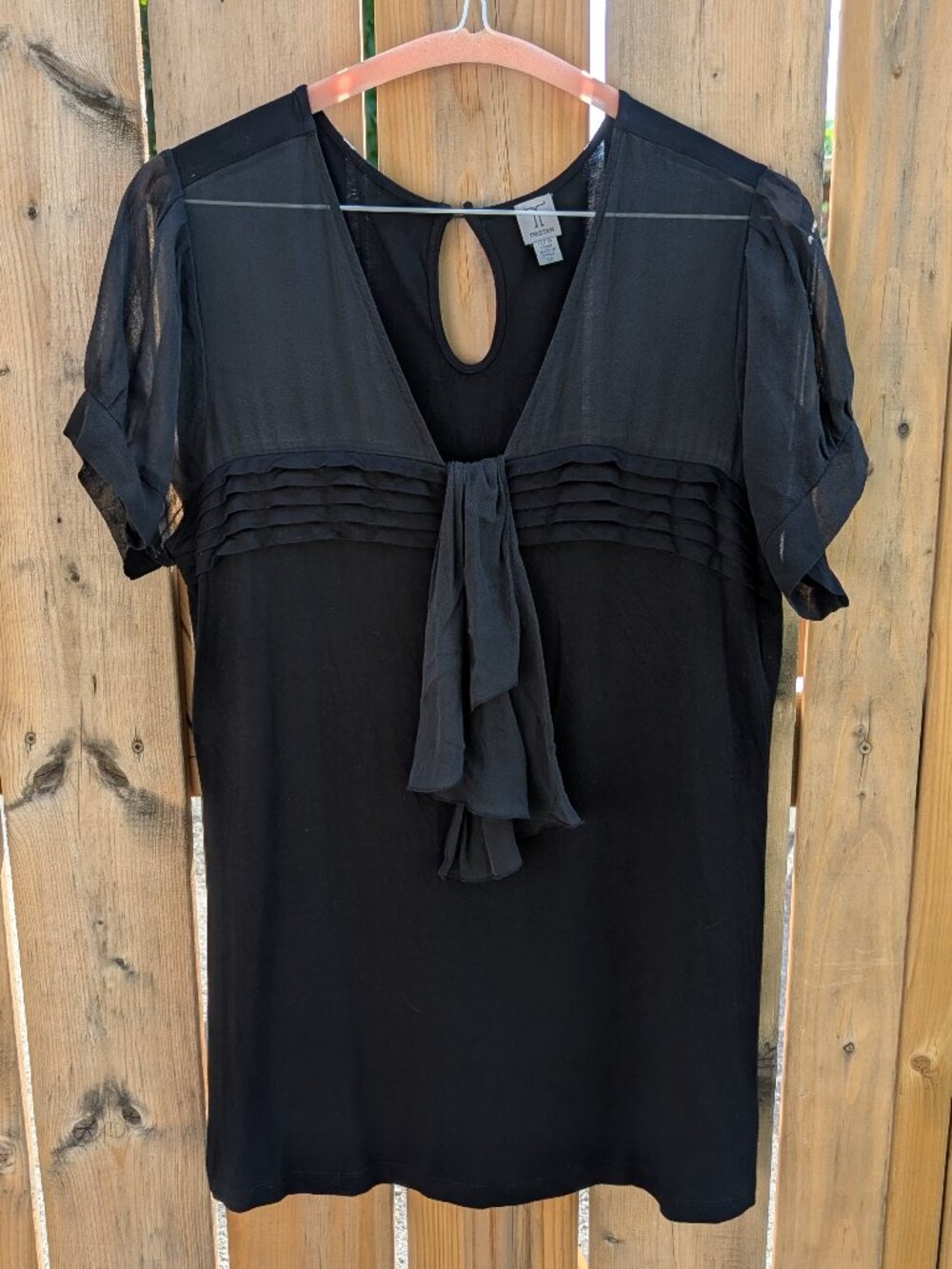 Tristan - Black Sheer Short Sleeves Blouse, Size L